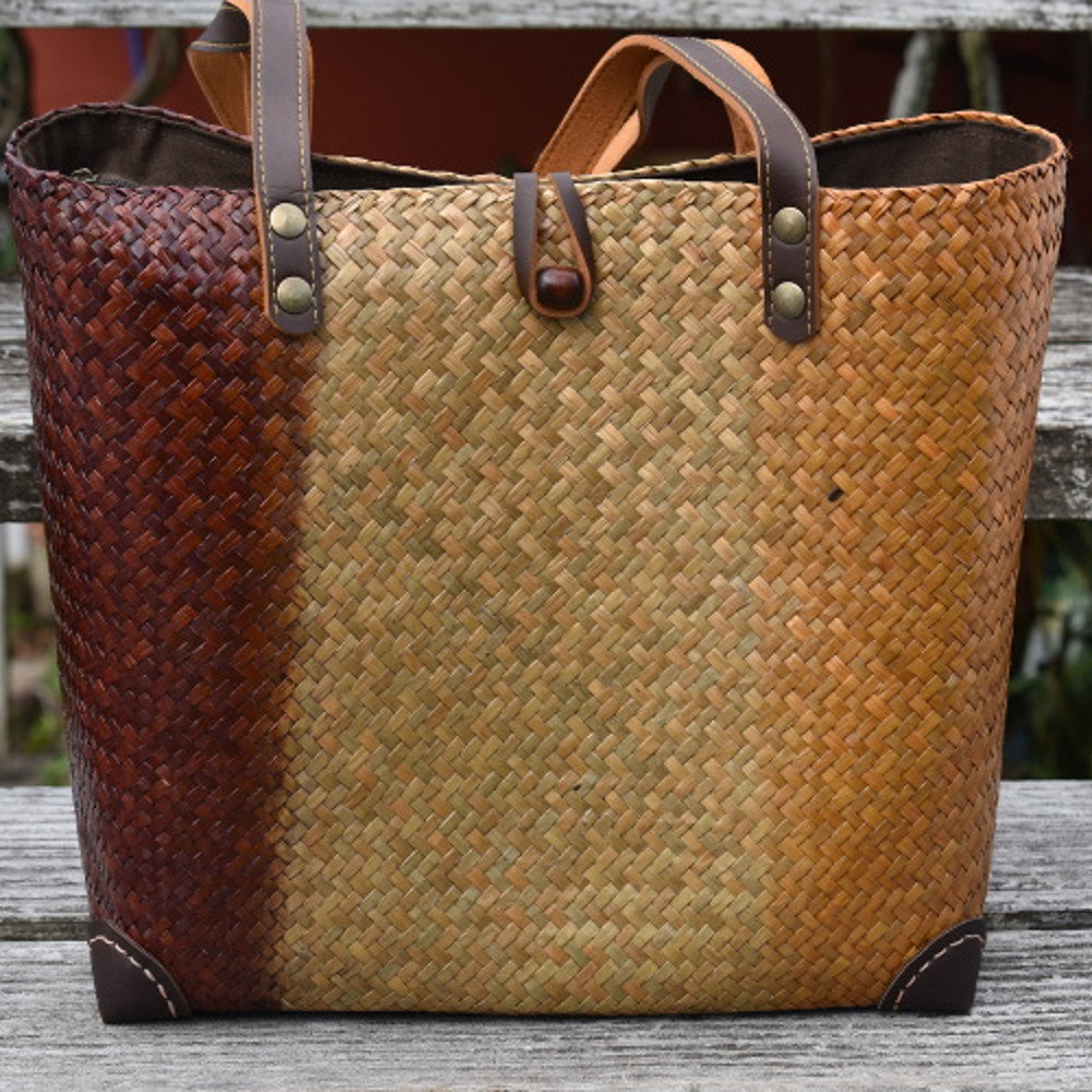 Handcrafted Three Toned  Krajood Bag with Leather Strap Handles | Yompai  NZ