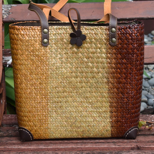 Handcrafted Three Toned  Krajood Bag with Leather Strap Handles | Yompai  NZ