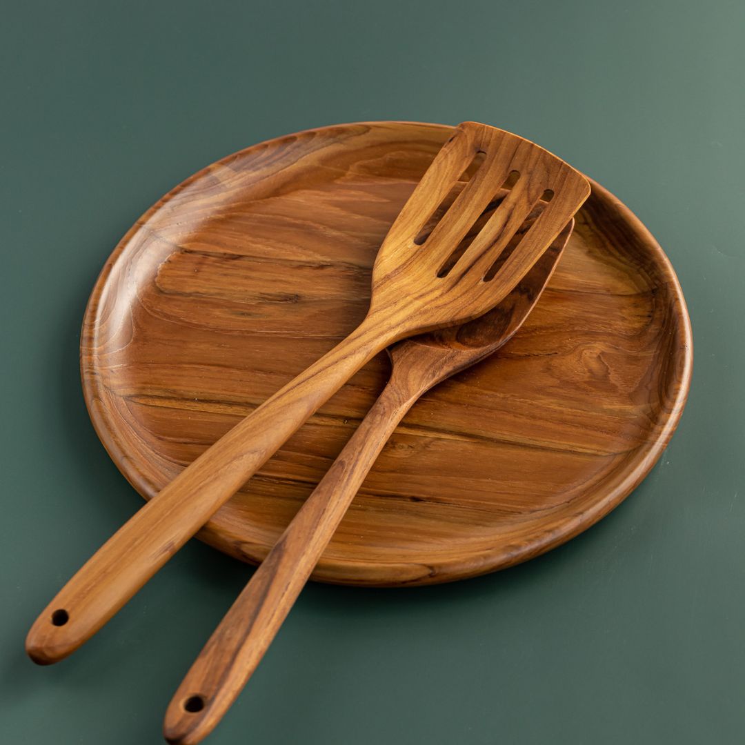 Wooden platter and wooden spatulas