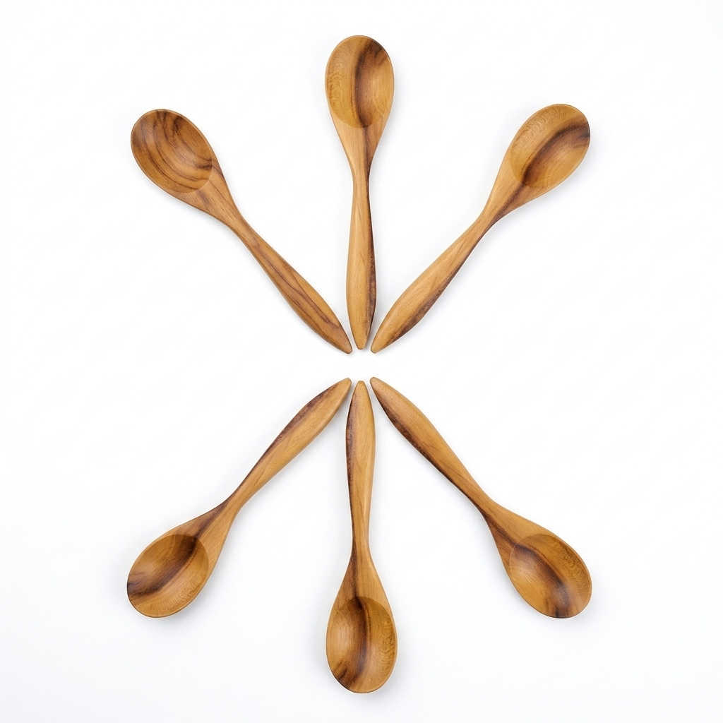 Set of 6 handcrafted teaspoons on a white background