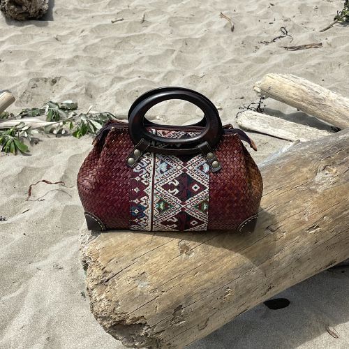 Deep Red  Handwoven Bag with Wooden Handles | Yompai  NZ