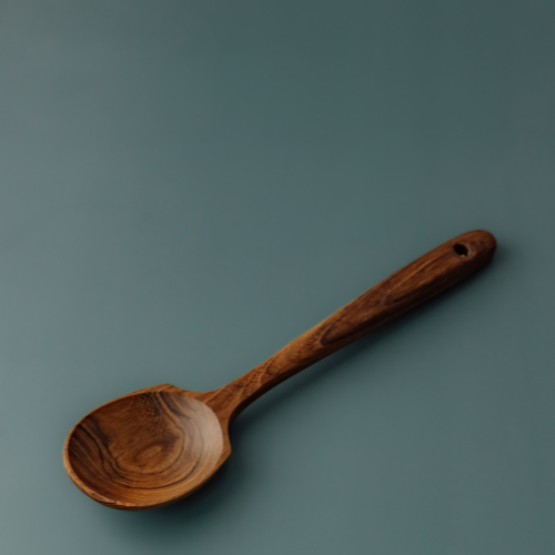 Handmade Wooden Spoon – Wide Head (Teak Wood) | Yompai  NZ
