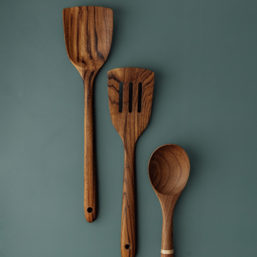 Eco-Friendly Wooden Kitchen Utensil Set – 2 Spatulas + 1 Serving Spoon