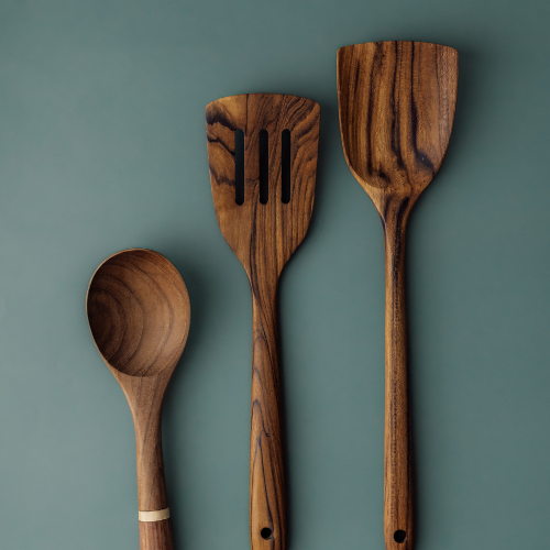 Eco-Friendly Wooden Kitchen Utensil Set – 2 Spatulas + 1 Serving Spoon