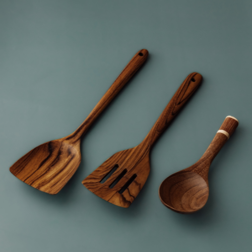 Eco-Friendly Wooden Kitchen Utensil Set – 2 Spatulas + 1 Serving Spoon