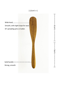 Handmade Wooden Avocado scoop, for extracting avocado in one piece. This photo has the dimensions of the scoop, showing how long and wide it is