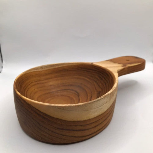 handcrafted wooden bowl with handle