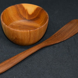 handmade wooden bowl and avocado knife