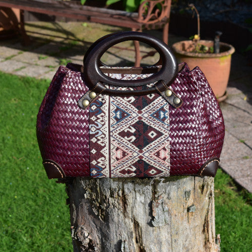 Handwoven krajood bag with wooden handles