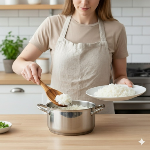 rice spoon serving rice
