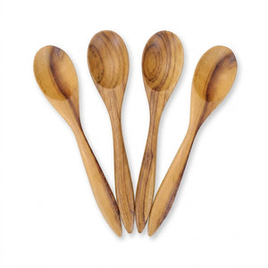 a set of 4 handcrafted teak wood teaspoon on a white background