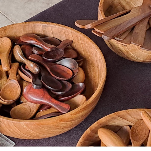 rosewood spice spoons in a bowl