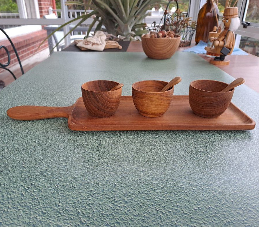 wooden tray with 3 bowls