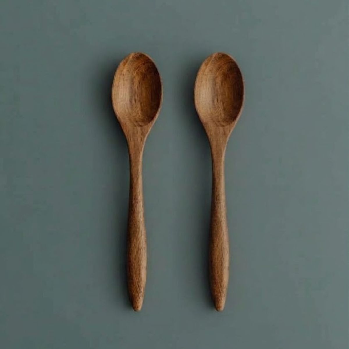 Two Handcrafted Teak Teaspoons with Angled Handle | Sustainable Wooden Spice & Tea Spoon Set