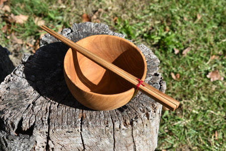 Handcrafted Wooden Bowl and Chopsticks