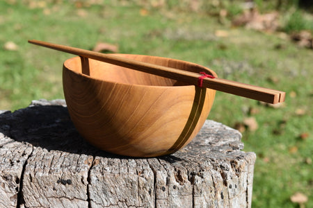 Handcrafted Wooden Bowl and Wooden Chopsticks