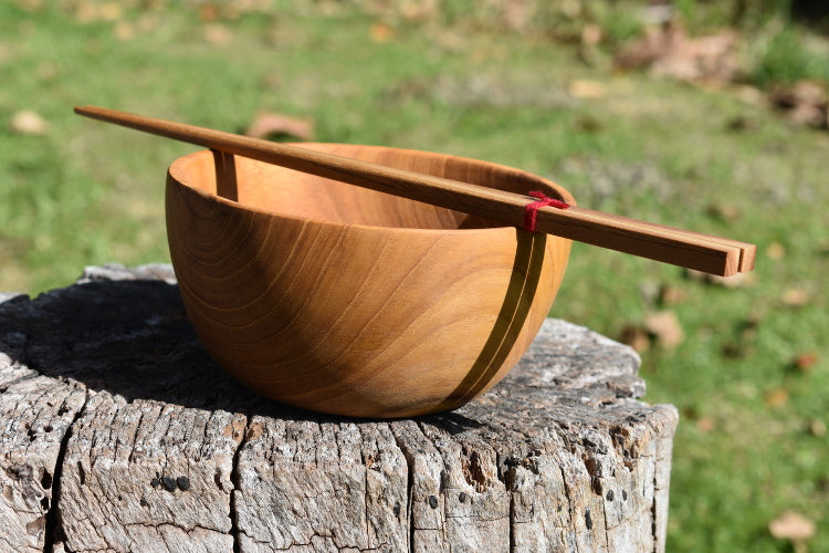 Handcrafted Wooden Bowl and Wooden Chopsticks
