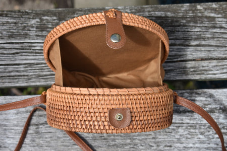 Boho Rattan Bag open