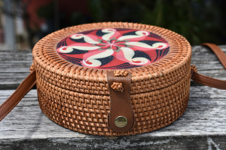 Boho Rattan Bag with leather strap