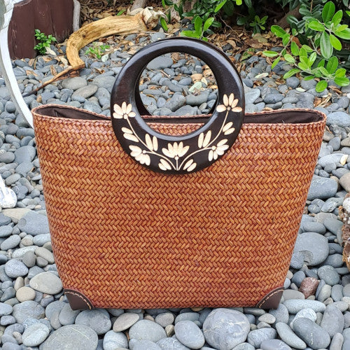 Hand Woven Bag with Wooden Handles Yompai NZ - Main Image