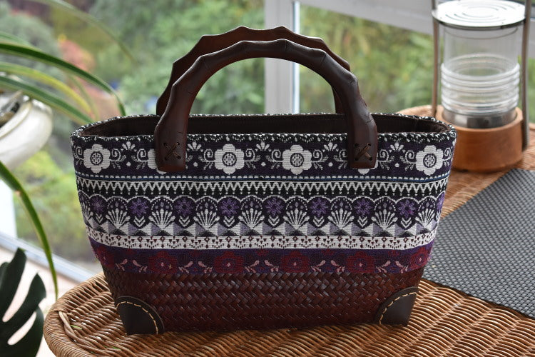 handcrafted bag with vibrant fabric design
