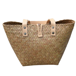 Handwoven bag with leather handles
