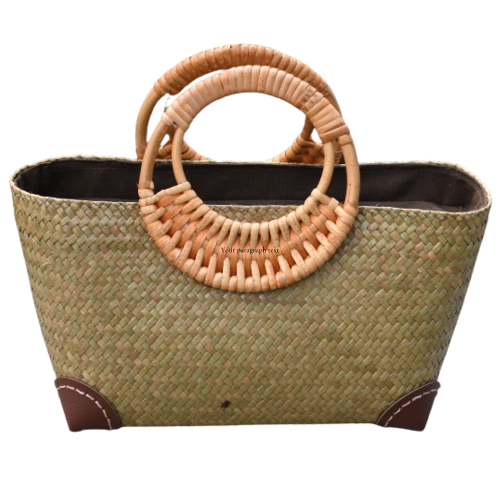 Handwoven bag with wooden handles