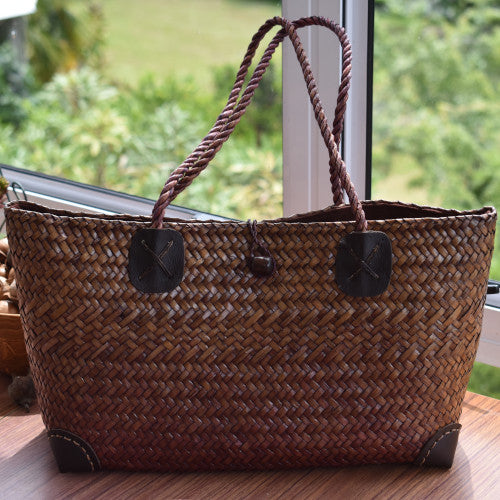 Krajood Woven Tote Bag with Leather Handle
