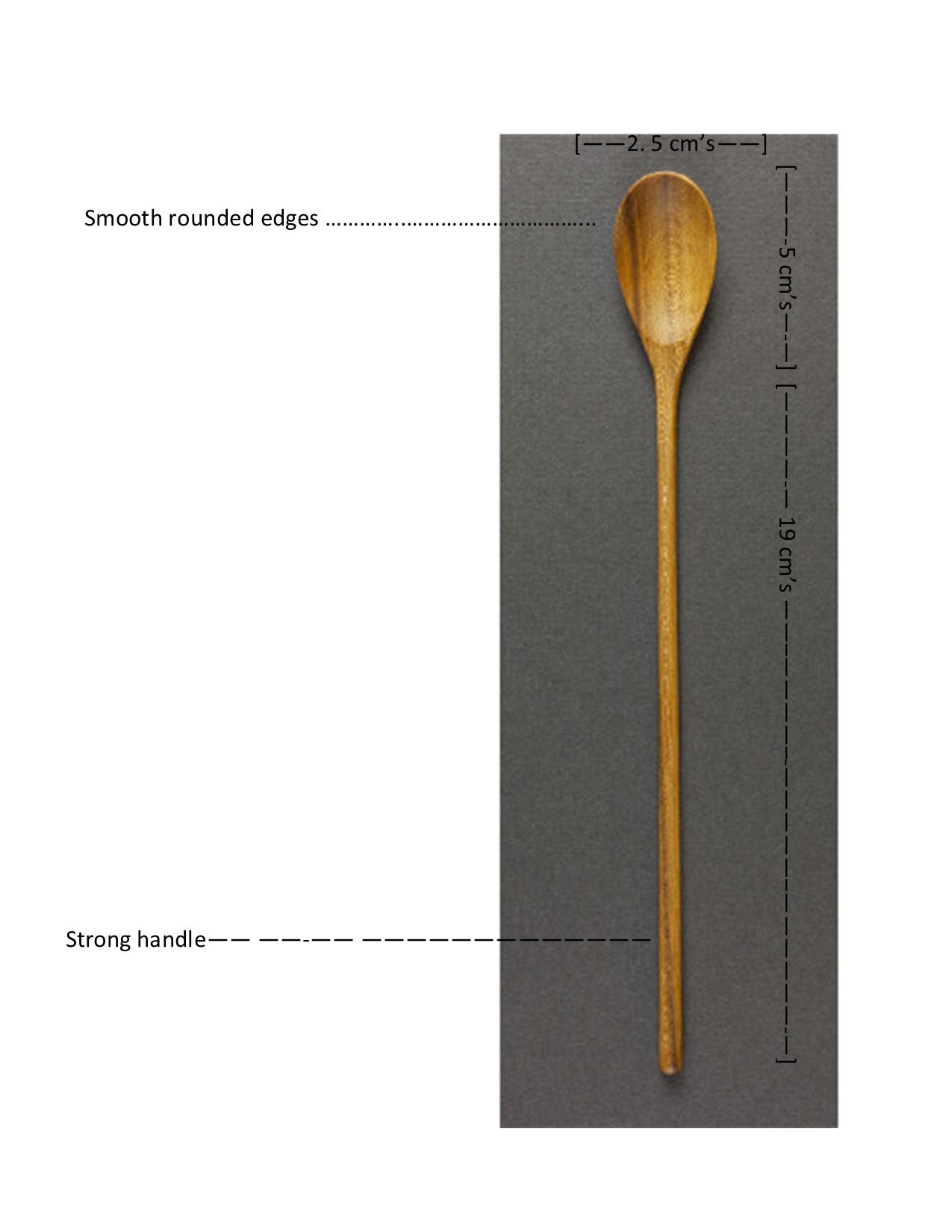 handmade long handle wooden parfait spoon with measurements